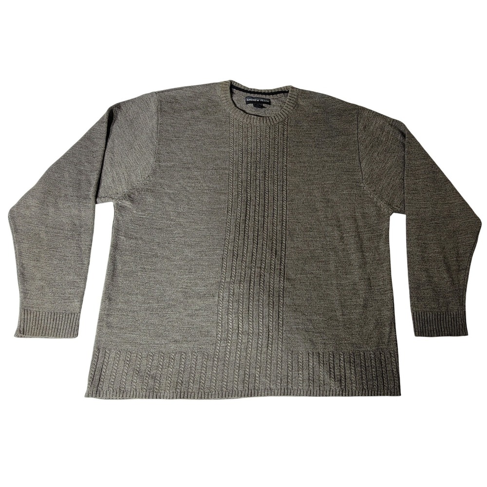 Andrew Fezza Mens XXL‎ Crewneck Sweater Heathered Tan Cable Knit Acrylic